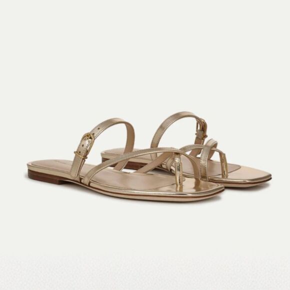 Veronica Beard Sandals Size 9 Marthe Gold Leather Strappy Thong Flat Luxury $295 - Picture 1 of 10